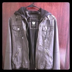 Faux leather jacket.